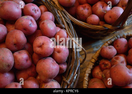 Rot neue Kartoffeln in einem Körbe zusammen am Tisch Stockfoto