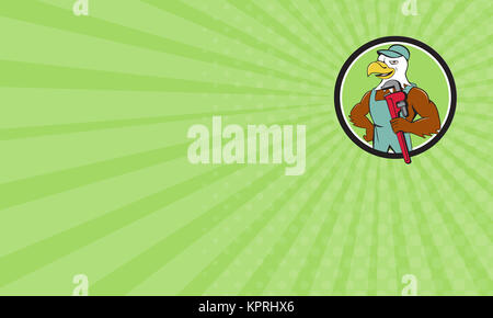 Business card Weißkopfseeadler Klempner Monkey Wrench Kreis Cartoon Stockfoto