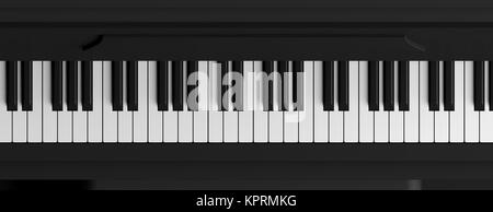 Schwarz piano Ansicht von oben. Piano keys Banner. 3D-Darstellung Stockfoto