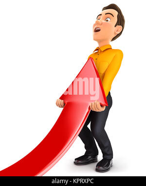 3d Mann Anheben roter Pfeil, Abbildung mit isoliert weißer Hintergrund Stockfoto