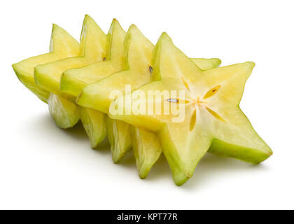 In Scheiben geschnittenen frischen Carambola, Isolated on White Background in voller Tiefe des Feldes mit Schneidepfad. Stockfoto