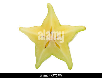 In Scheiben geschnittenen frischen Carambola, Isolated on White Background in voller Tiefe des Feldes mit Schneidepfad. Stockfoto