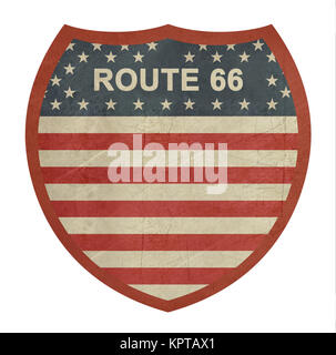 Grunge amerikanischen Route 66 Autobahn Zeichen isoliert auf einem weißen Hintergrund. Stockfoto