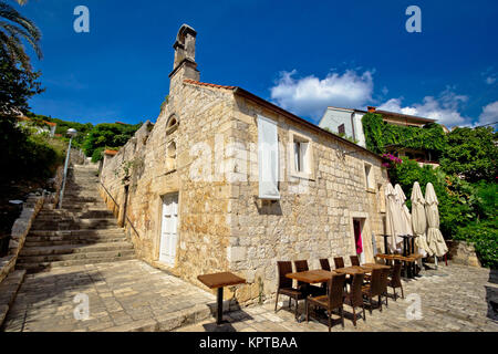 Hvar alten Steinkirche und antiken Schritte, Hvar, Kroatien Stockfoto