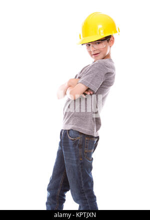 kleine Jungen tragen Helm Stockfoto