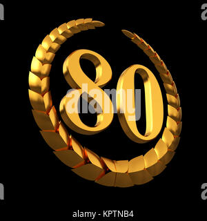 Goldene Zahl achtzig (80 Jahre) auf weißem Hintergrund mit Muster ...