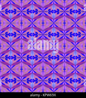 Abstrakte geometrische nahtlose Hintergrund. Regelmäßige Rautenmuster mit Spiralen in Purpur und Violett auf Rosa. Stockfoto