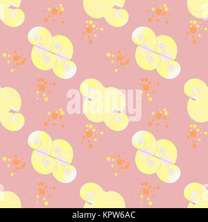 Abstrakte geometrische nahtlose Hintergrund. Gelbe und weiße Spirale diagonal mit gelb und orange Punkte auf Violett. Stockfoto