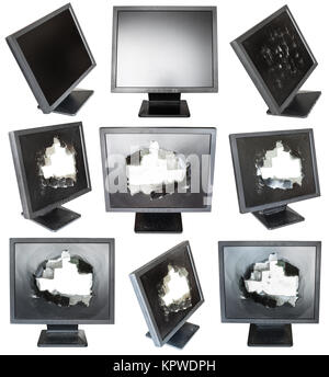 Der alte schwarze LCD-Monitore mit beschädigten Bildschirme Stockfoto