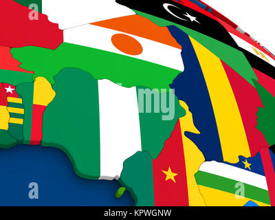 Niger und Nigeria auf Weltkugel mit Fahnen Stockfoto