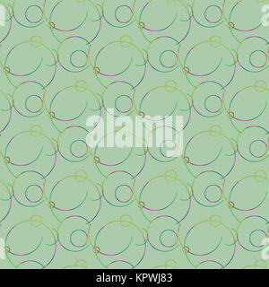 Abstrakte geometrische nahtlose Hintergrund. Moderne regelmäßige Kreise Muster überlappend mit bunten Umrisse auf hellgrün. Stockfoto