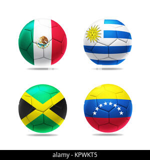 3D-Fußball mit Gruppe C Mannschaften Flags Stockfoto