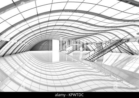 3D Architektur Visualisierung von einem futuristischen Flughafen Interieur. Stockfoto