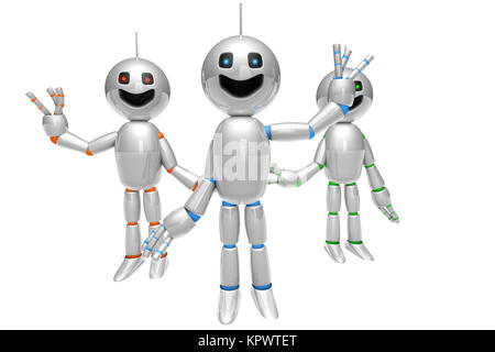 Eine Gruppe von Gruß und winken cartoon Roboter. 3D gerenderte Darstellung. Stockfoto