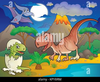 Nacht Landschaft mit Dinosaurier Thema 2 Stockfoto