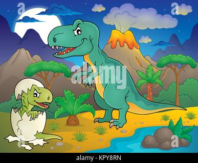 Nacht Landschaft mit Dinosaurier Thema 3 Stockfoto