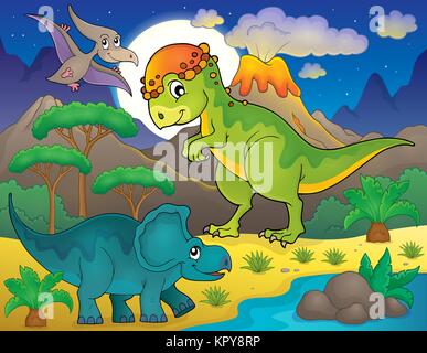 Nacht Landschaft mit Dinosaurier Thema 4 Stockfoto