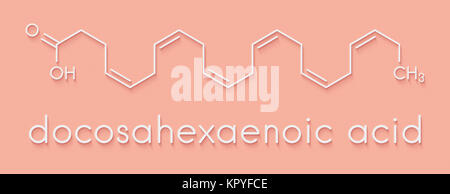 Docosahexaensäure (DHA, cervonic Säure) Molekül. Mehrfach ungesättigte Omega-3-Fettsäure, die in Fischöl. Skelettmuskulatur Formel. Stockfoto