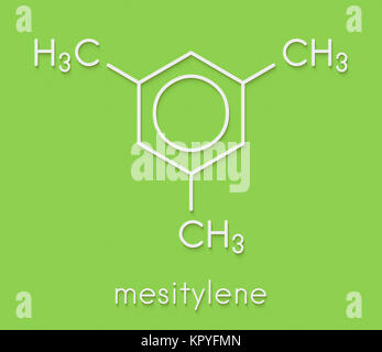 Mesitylene aromatischer Kohlenwasserstoff Molekül. Wichtige Lösungsmittel in der chemischen Industrie und flüchtigen organischen Verbindungen (VOC) Schadstoffe in der Umwelt. Ske Stockfoto