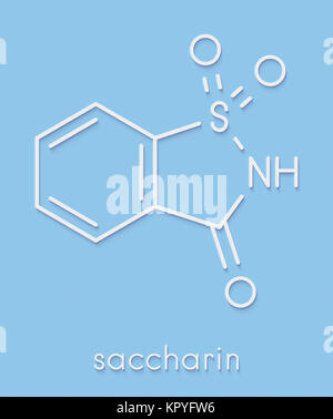 Saccharin Süßstoff Molekül. Skelettmuskulatur Formel. Stockfoto