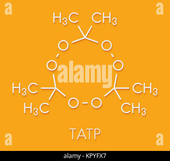 Triacetone Triperoxide (TATP, Aceton Wasserstoffperoxid) explosive Molekül. Skelettmuskulatur Formel. Stockfoto