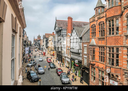 Stadtbild in der Altstadt von Chester, Cheshire, England, Großbritannien Stockfoto