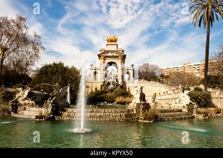 Cascada Wasserfall in Ciutadella Park, Barcelona. Stockfoto