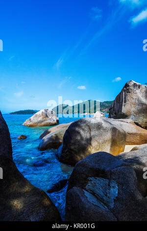 Seychellen - Praslin anse Boudin gegenüber Curieuse Island Stockfoto