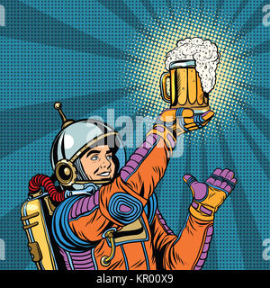 Retro-Astronaut und einem Krug Bier Stockfoto