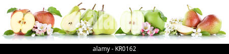 Apfel und Birne collage Äpfel Birnen Obst Obst Schneiden isolierter befreit Stockfoto