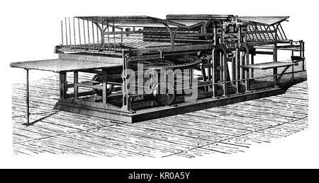 Doppeldruckmaschine, die im 19. Jahrhundert für den Druck von Zeitungen und Büchern verwendet wurde. Antike Gravur