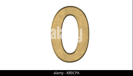 3D-Rendering des Briefes 0 in gebürstetem Metall auf einem weißen Hintergrund isoliert Stockfoto