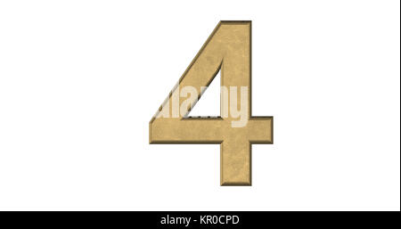 3D-Rendering des Briefes 4 in gebürstetem Metall auf einem weißen Hintergrund isoliert Stockfoto