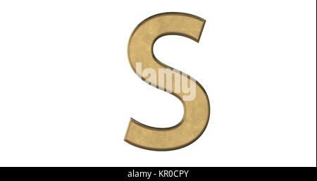 3D-Rendering des Buchstaben S in gebürstetem Metall auf einem weißen Hintergrund isoliert Stockfoto