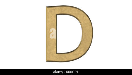3D-Rendering des Buchstaben D in gebürstetem Metall auf einem weißen Hintergrund isoliert Stockfoto