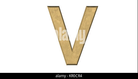 3D-Rendering des Buchstaben V in gebürstetem Metall auf einem weißen Hintergrund isoliert Stockfoto