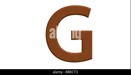 3D-Rendering des Buchstaben G in gebürstetem Metall auf einem weißen Hintergrund isoliert Stockfoto