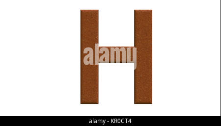 3D-Rendering des Buchstaben H in gebürstetem Metall auf einem weißen Hintergrund isoliert Stockfoto