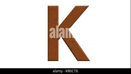 3D-Rendering des Buchstaben K in gebürstetem Metall auf einem weißen Hintergrund isoliert Stockfoto