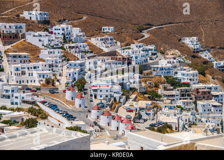 Luftaufnahme von Hora (Dorf) von Vathi Insel in Griechenland Stockfoto