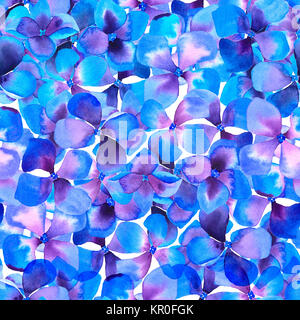 Nahtlose wiederholbare Aquarell Hortensie Blume auf weißem Hintergrund Stockfoto
