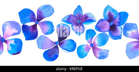 Nahtlose wiederholbare Aquarell Hortensie Blume Grenze auf Weiß Stockfoto