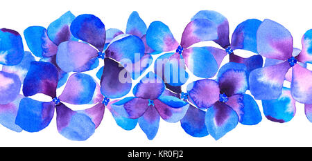 Nahtlose wiederholbare Aquarell Hortensie Blume Grenze auf Weiß Stockfoto