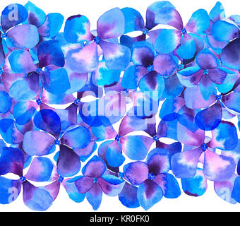 Nahtlose wiederholbare Aquarell Hortensie Blume Grenze auf Weiß Stockfoto