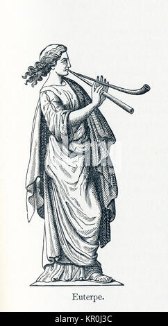 Diese Abbildung stammt aus dem Jahr 1898 und zeigt eine Statue von Euterpe. Euterpe wurde als die Muse der Musik, Lied und Lyrik ausgezeichnet. In der griechischen und römischen Mythologie, die Musen waren neun Töchter des Zeus und der Mnemosyne (Göttin der Erinnerung). Es wurden geehrt als Förderer der Künste und der Wissenschaften. Calliope war der Kopf Muse, und Apollo, der Gott der Weissagung und Song, war ihr Anführer. Stockfoto