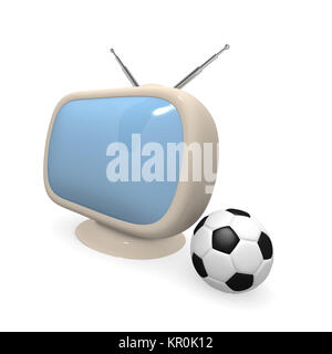 Retro tv mit Fußball, 3D-Rendering Stockfoto