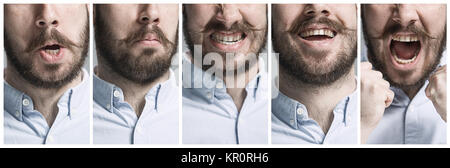 Der junge Mann' s Porträts mit unterschiedlichen Emotionen Stockfoto
