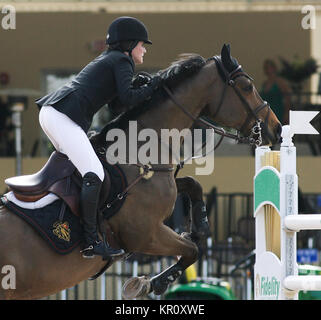 WELLINGTON, FL - 26. Januar: Jessica Springsteen l participtaes in der FTI Winter Equestrian Festival im Palm Beach International Equestrian Center am 26. Januar 2014 in Wellington, Florida Personen: Jessica Springsteen Stockfoto