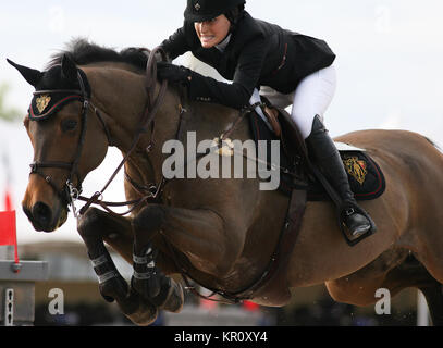 WELLINGTON, FL - 26. Januar: Jessica Springsteen l participtaes in der FTI Winter Equestrian Festival im Palm Beach International Equestrian Center am 26. Januar 2014 in Wellington, Florida Personen: Jessica Springsteen Stockfoto