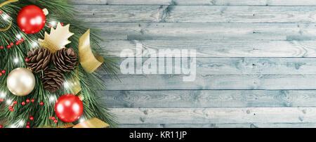 Weihnachten Kranz auf hölzerne Tür, 3D-Rendering illustration Stockfoto